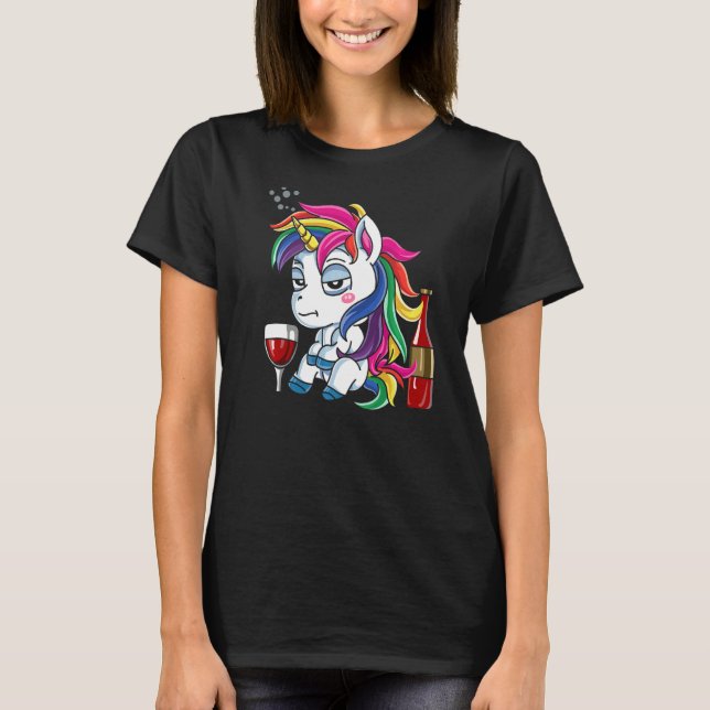 Camiseta Bebendo de Vinho Unicorn Bêbado (Frente)
