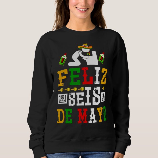 Camiseta Bebendo do Bebado Feliz Seis De Mayo Cinco De Mayo (Frente)