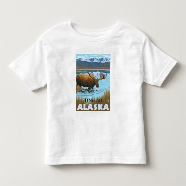 Camiseta Bebendo dos alces no lago - Juneau, Alaska (Frente)