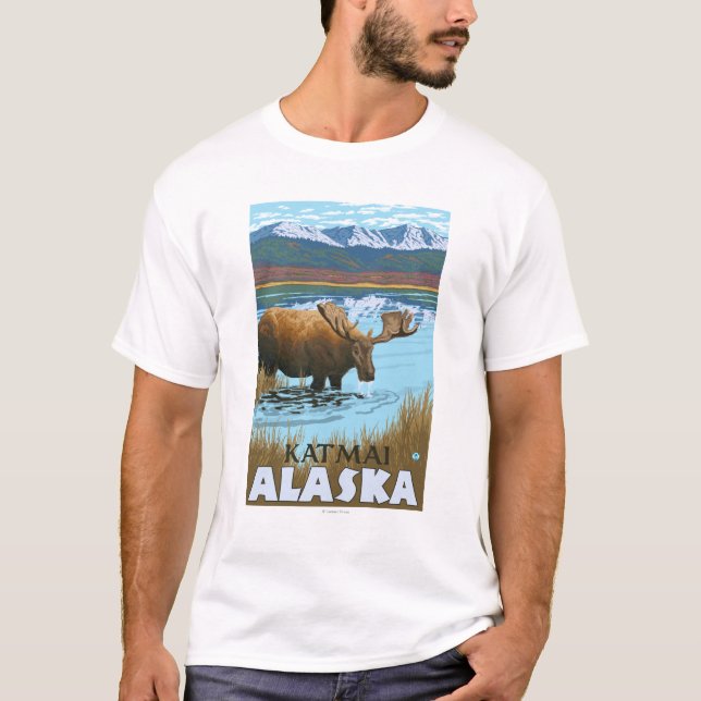 Camiseta Bebendo dos alces no lago - Katmai, Alaska (Frente)