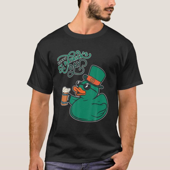Camiseta Bebendo Duck Dia de São Patrício Bber Duck Beer Ir (Frente)