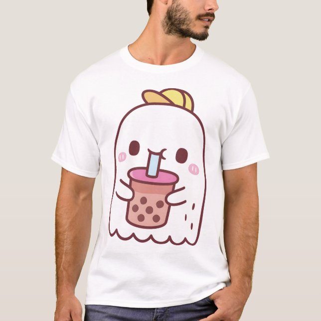 Camiseta Bebendo Fantasma Bonito Boba Tea (Frente)