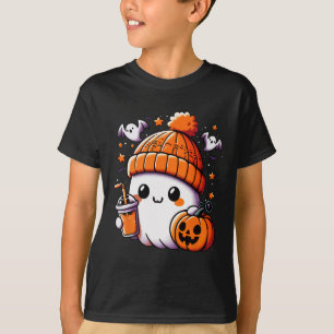 Camiseta Bebendo Fantasma Bonito Café Halloween Cafés Mulhe