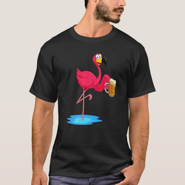 Camiseta Bebendo Flamingo Rosa Beer Beer Drinker Summer Vib (Frente)