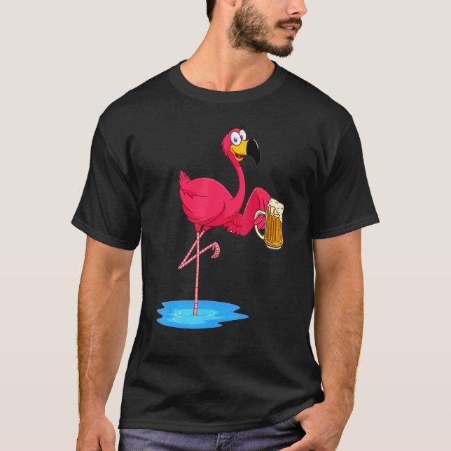 Camiseta Bebendo Flamingo Rosa Beer Beer Drinker Summer Vib (Frente)