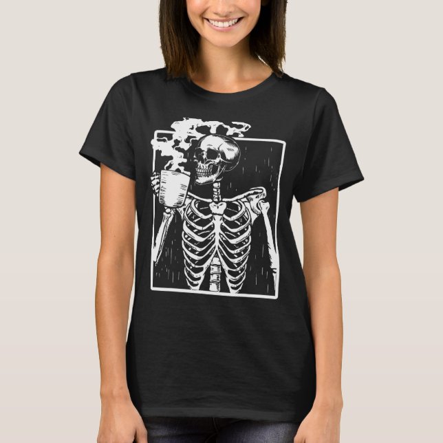 Camiseta Bebendo Funny Skeleton Caffeine Lover Coff (Frente)