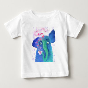 Camiseta Bebendo Românico de Elefante Amor-Coffee