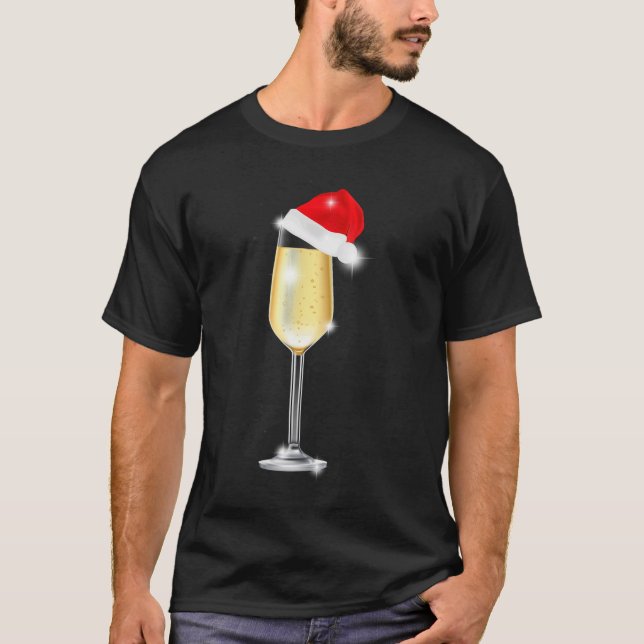 Camiseta Bebendo Santa Hat de Vidro de Champagne de Natal (Frente)