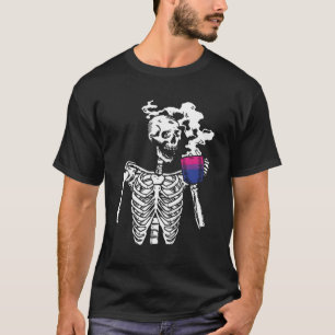 Camiseta Bebendo Skeleton Café Bi-Ual Pride Skull Lgbt-Q