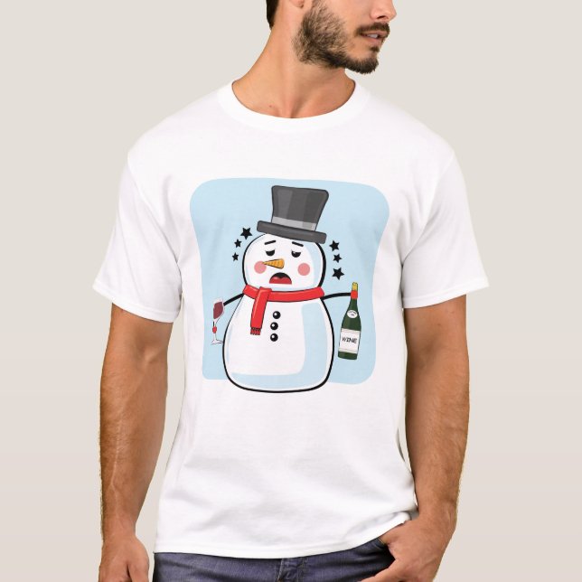 Camiseta Bebendo Snowman - Ilustração Engraçada (Frente)