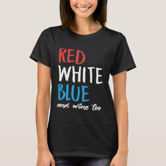 Camiseta Bebendo Vinho 4 de Julho Bandeira Americana EUA Pa