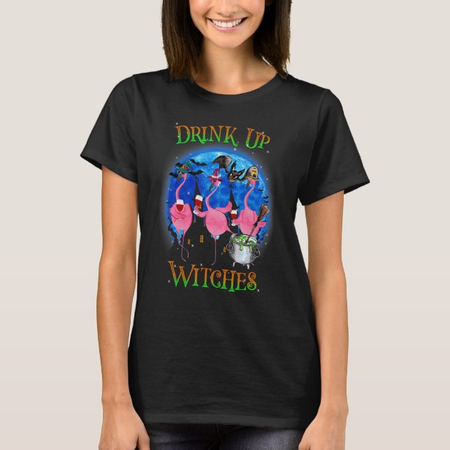 Camiseta Beber Bruxas Flamingo Witch Vibes Halloween Co (Frente)