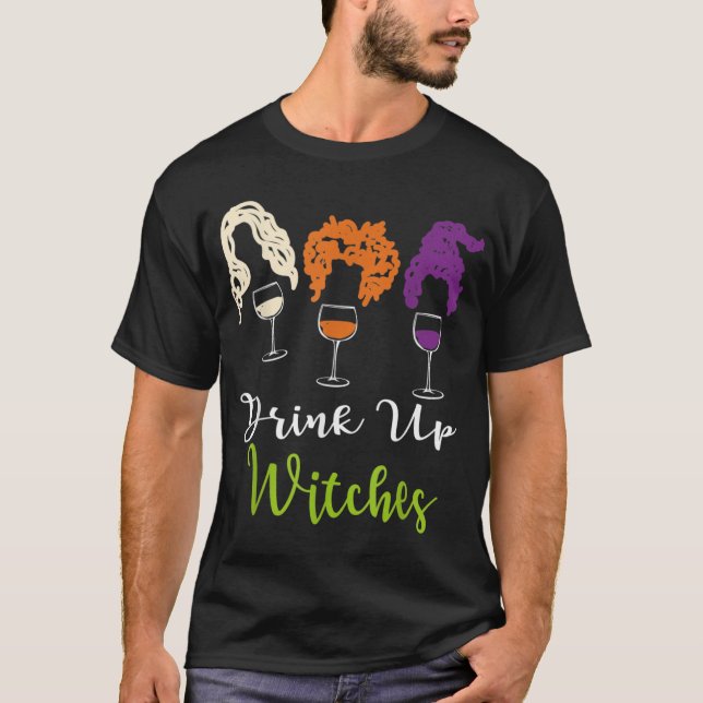 Camiseta Beber Bruxas Halloween Mulheres Vinho De Hallowine (Frente)