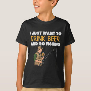 Camiseta Beber Cerveja Ir Pescar Engraçado Bebendo Pescador