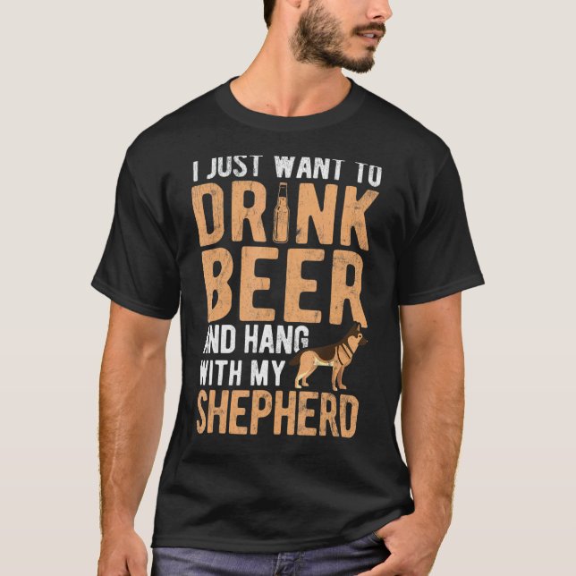 Camiseta Beber Cerveja Pendurar Com Meu Cachorro Pastor Ale (Frente)