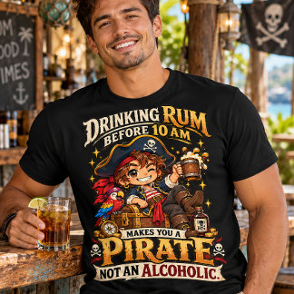 Camiseta Beber Rum Antes das 10 da Manhã Humor Pirata Engra