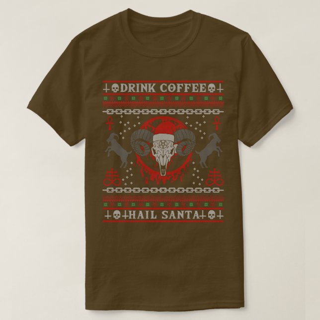 Camiseta Beber Satã de granizo de café I Baphomet Death Met (Frente do Design)