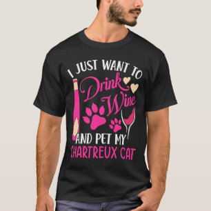 Camiseta Beber Vinho e Acariciar Meu Gato Chartreux Humor d