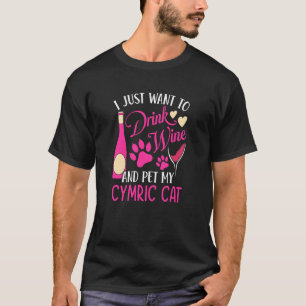Camiseta Beber Vinho e Acariciar Meu Gato Cymric Humor de M