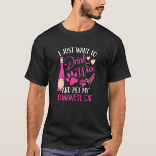 Camiseta Beber Vinho e Acariciar Meu Gato Tonkinês Humor de
