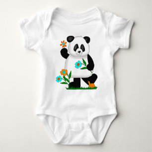 Camiseta Bebês Crianças Panda Com Flores 2