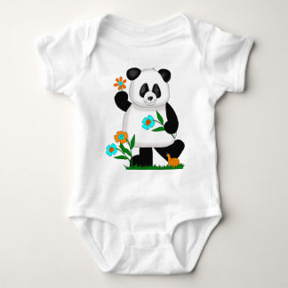 Camiseta Bebês Crianças Panda Com Flores 2