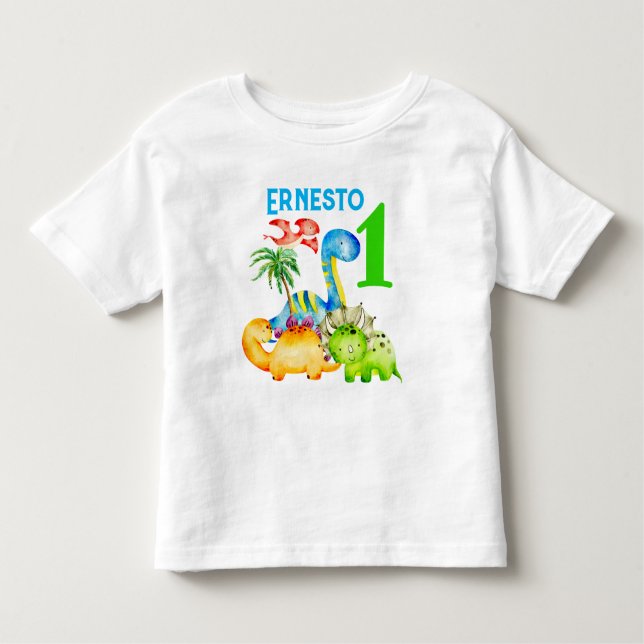 Camiseta Bebês dinossauros festa de aniversário infantil (Frente)