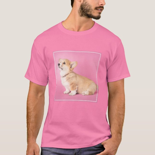 Camiseta Bebês Mais Pobres | Corgi-Puppy rosa (Frente)