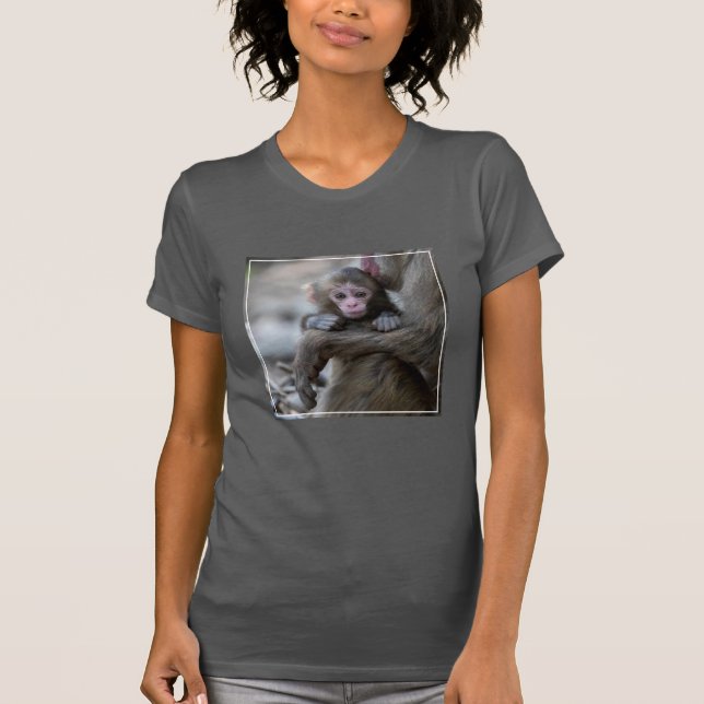 Camiseta Bebês Mais Pobres | Macaco japonês e bebê (Frente)