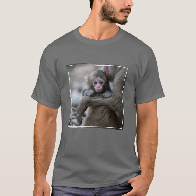 Camiseta Bebês Mais Pobres | Macaco japonês e bebê (Frente)