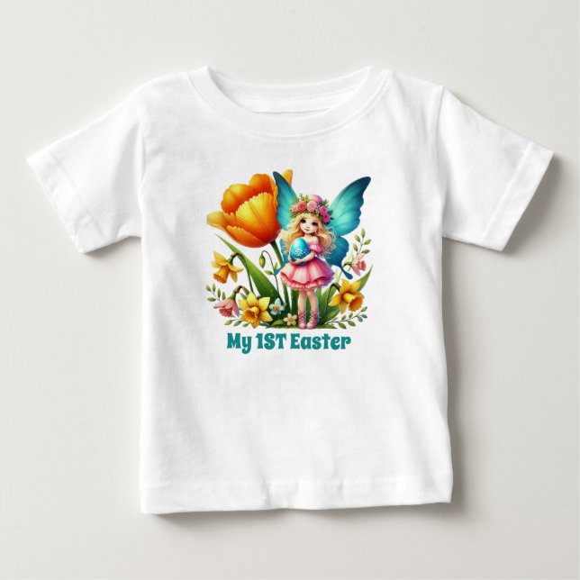 Camiseta Bebês meninas fofo fada Primeiro Páscoa Bebê  (Frente)