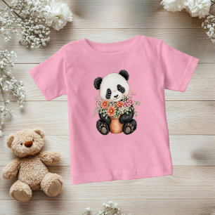 Camiseta Bebês Meninas Panda Florais Caprichosos