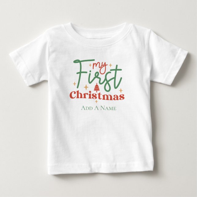 Camiseta Bebês Primeiro 1º Natal Presente para Recém-Nascid (Frente)
