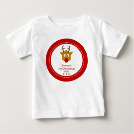 Camiseta Bebês Vermelhos Cute Reindeer Primeiro Natal