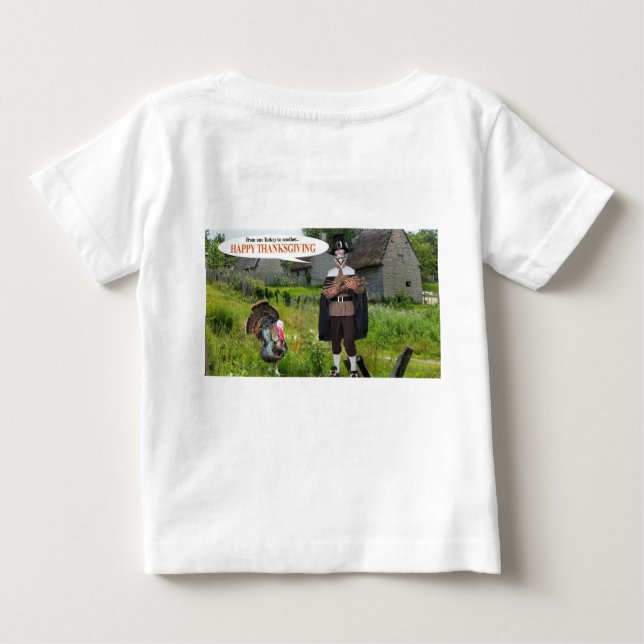 Camiseta bebezinho feliz peru de ação de graças (Verso)