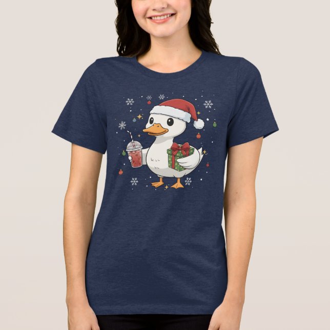 Camiseta Bebida Aconchegante de Natal do Pato Fofo Presente (Frente)