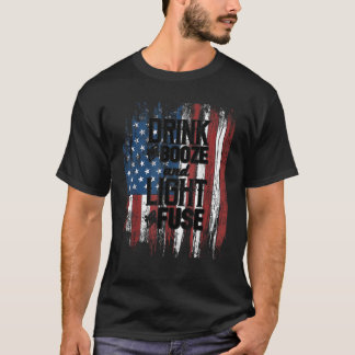 Camiseta Bebida Bebida Luz Fusível Americana Bandeira de 4 