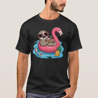 Camiseta Bebida de Coco Flamingo de Preguiça Relaxante E