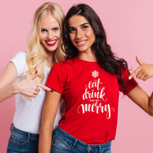 Camiseta Bebida de Natal e ser Feliz Red Women's