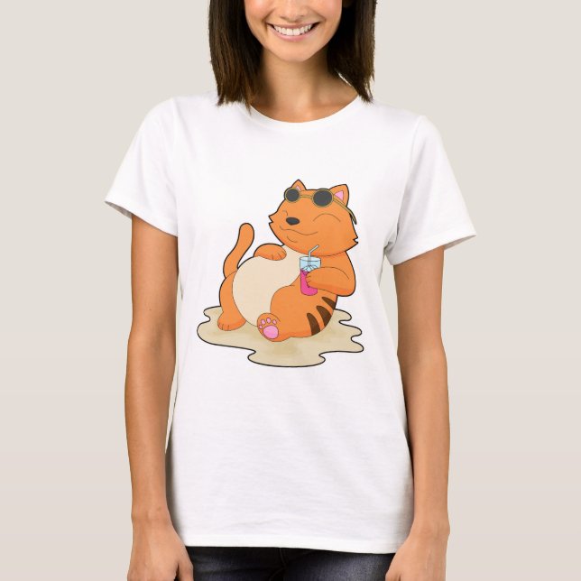 Camiseta Bebida de Praia de Gato Verão (Frente)