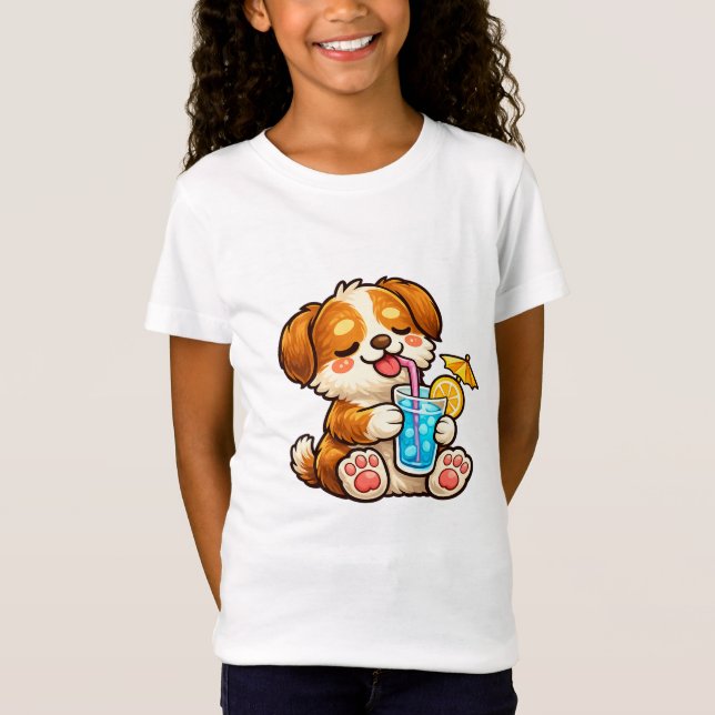 Camiseta Bebida de Verão de Cachorro Fofo (Frente)