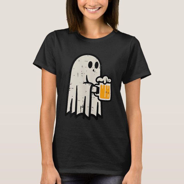 Camiseta Bebida Fantasma de Halloween Roupa Divertida e Pre (Frente)