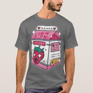 Camiseta Bebida japonesa com leite de morango Kawaii Manga