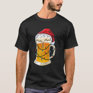 Camiseta Bebida Natal Mug Santa Hat Xmas Luzes Homens Mulhe