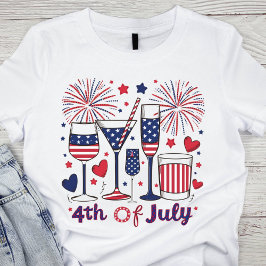 Camiseta Bebidas Patrióticas Festivas Vermelhas, Brancas e