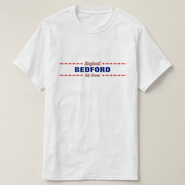Camiseta BEDFORD - minha casa - Inglaterra; Corações (Frente do Design)