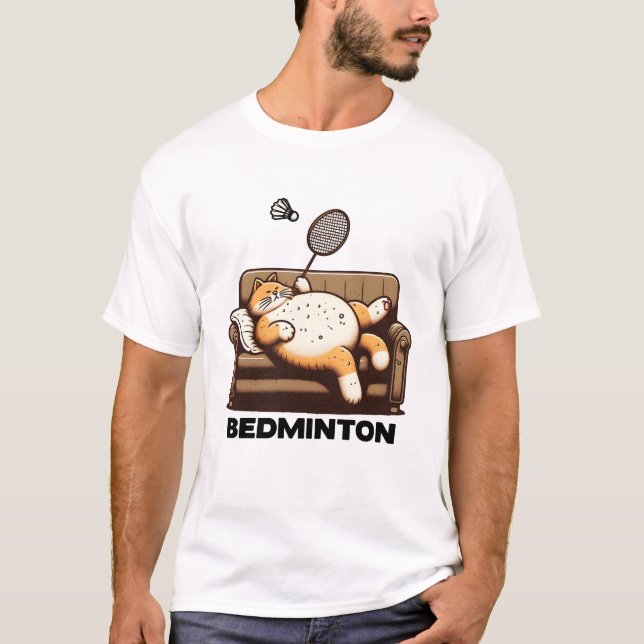 Camiseta Bedminton Cat Engraçado (Frente)
