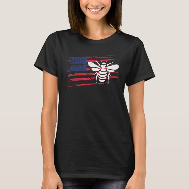 Camiseta Bee American Flag Wasp 4 De Julho Ant Insett U (Frente)