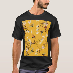 Camiseta Bee e borboleta Vintage: Arte Floral Bordada