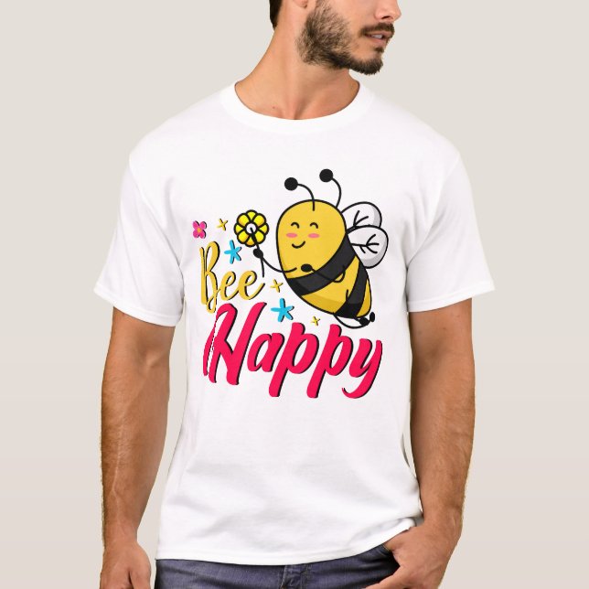Camiseta Bee Happy Flower Cartoon (Frente)